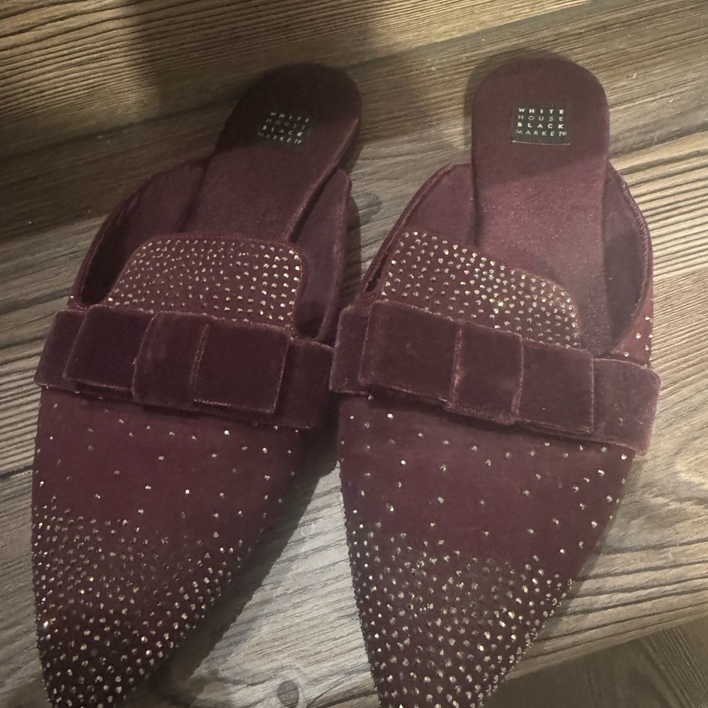 White House Black Market Velvet Studded Mules